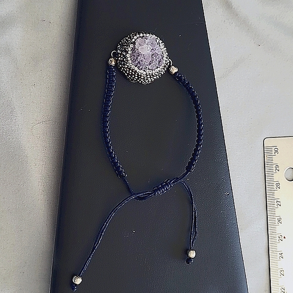 Designer Dms Genuine 925 Amethyst & Swarovski Crystal Braided String Bracelet